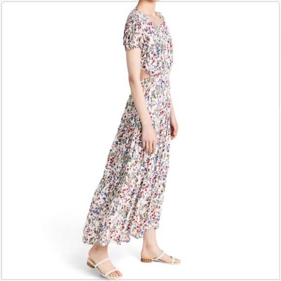 Sokie Collective The Peek-a-Boo Dress Floral Cutout Back Tiered Crinkle NEW L - Picture 2 of 9